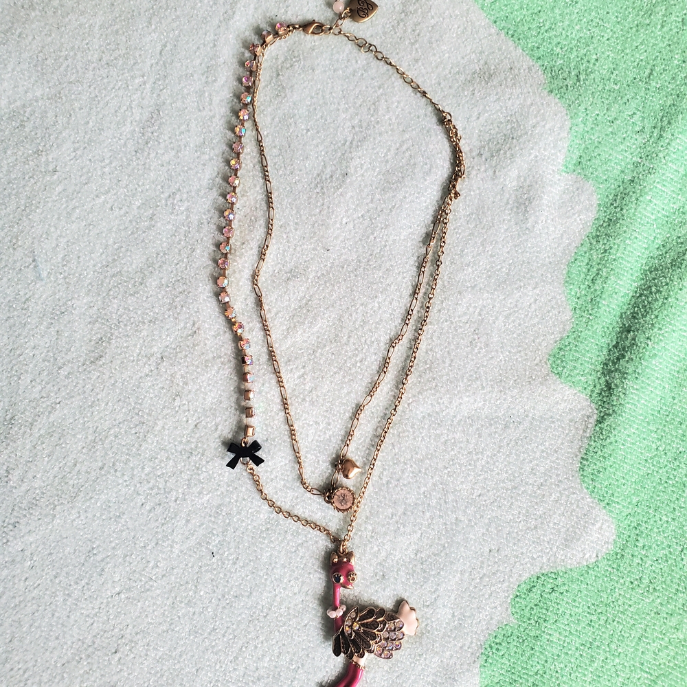 Betsey Johnson Pink and Gold Ostrich Necklace